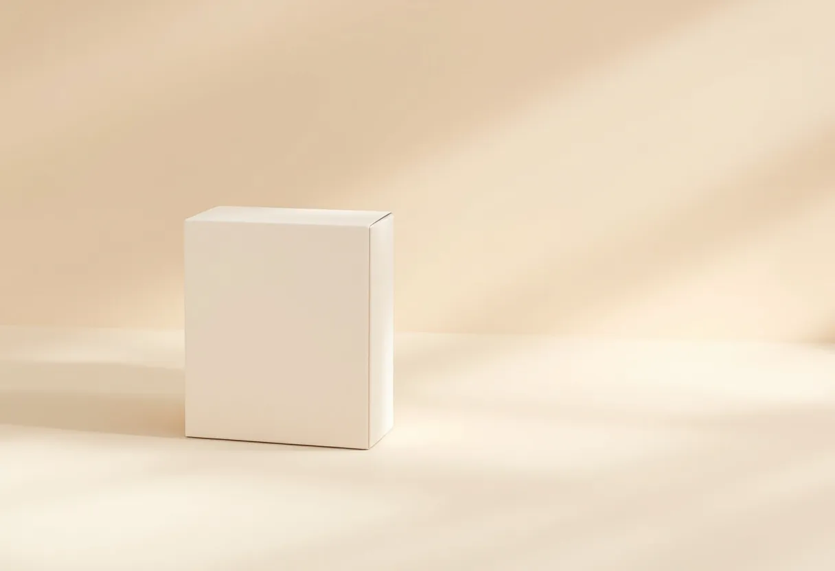 A sealed, unopened pale box resting on a warm surface, untouched.