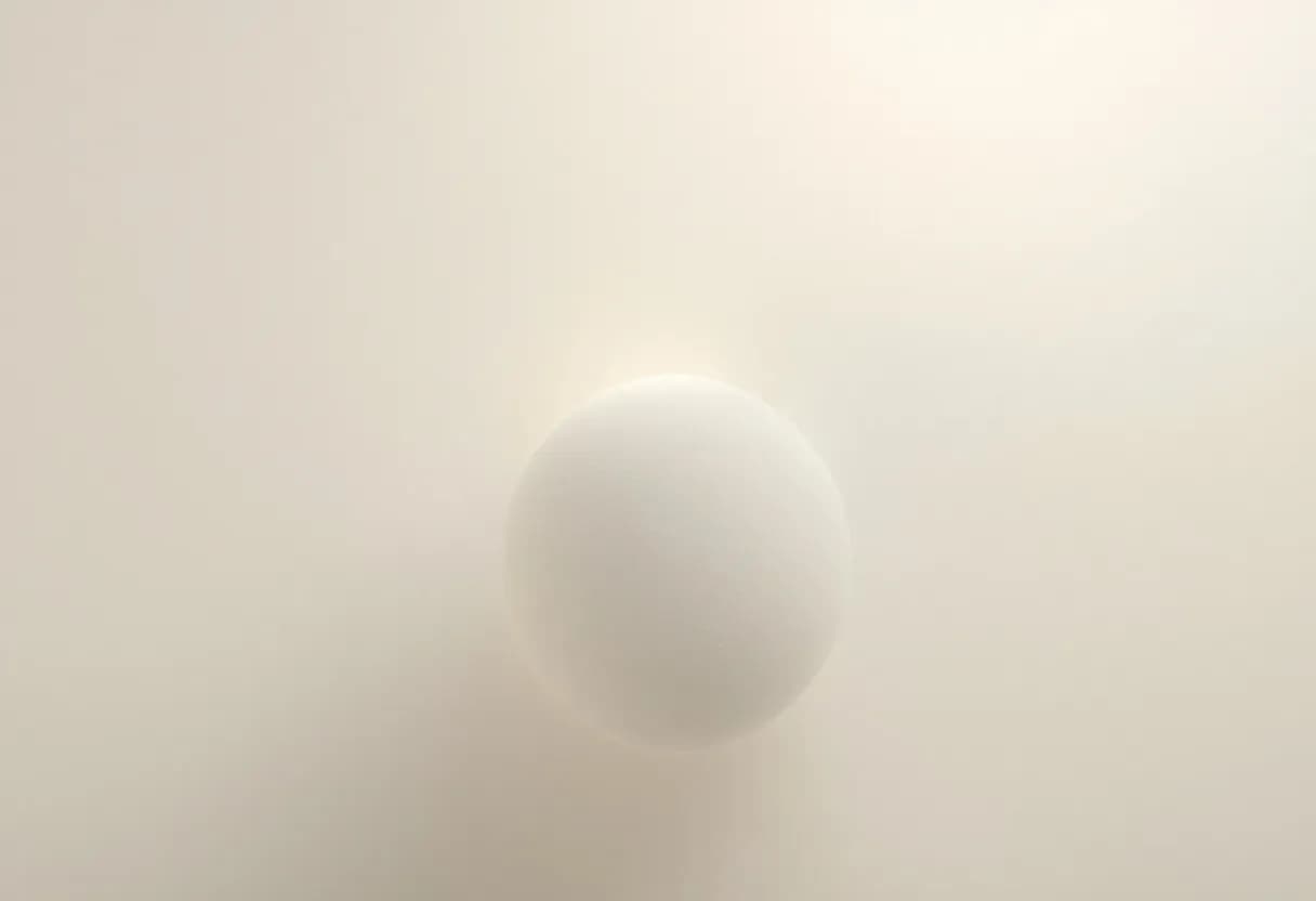 A pale sphere dissolving into soft fog, obscured and unreadable.