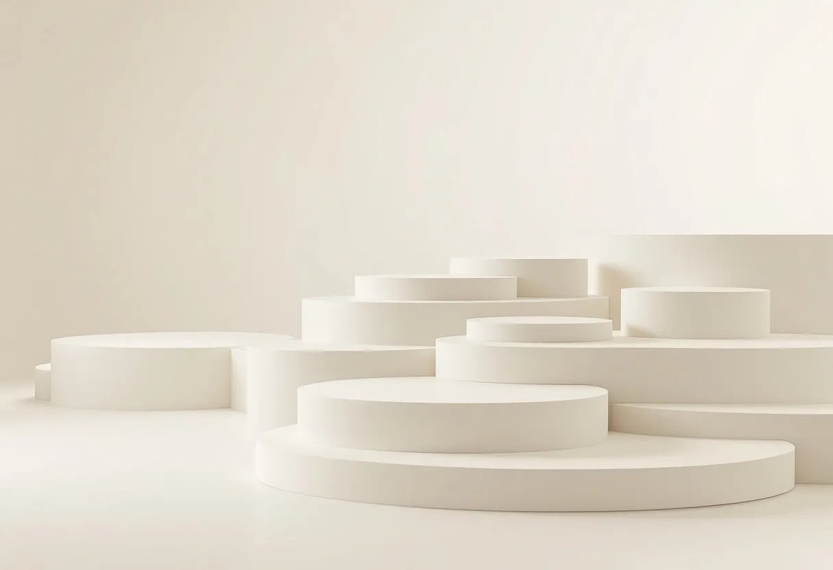 Pale cylindrical platforms arranged in rising tiered steps.